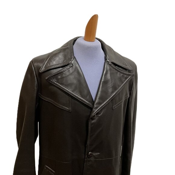 Rice Sportswear Leather Coat BORG Fleece Zip-in Lining Vintage Wide Lapel 70s - Picture 2 of 11
